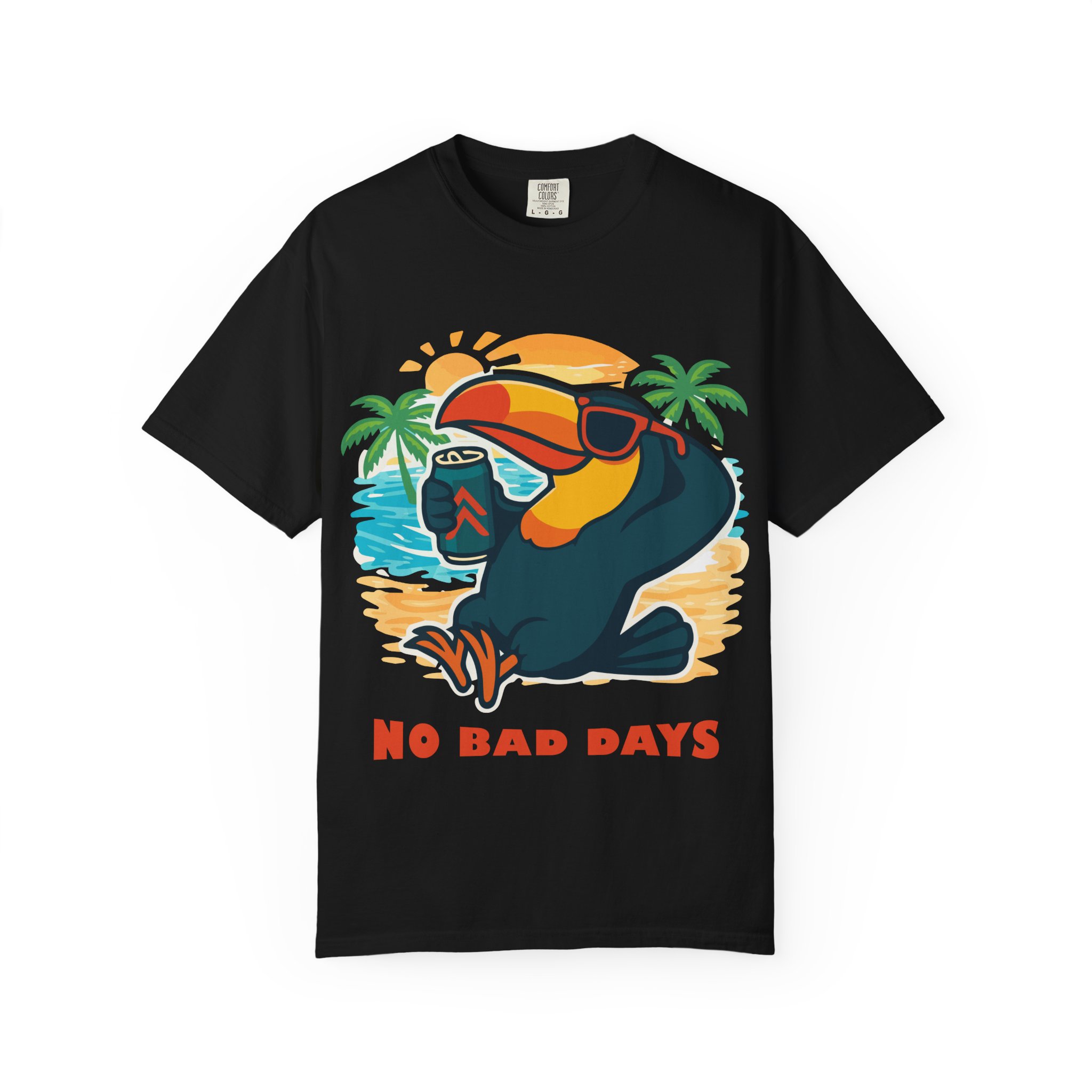 Front, Black No Bad Days Toucan T-Shirt - Image 1