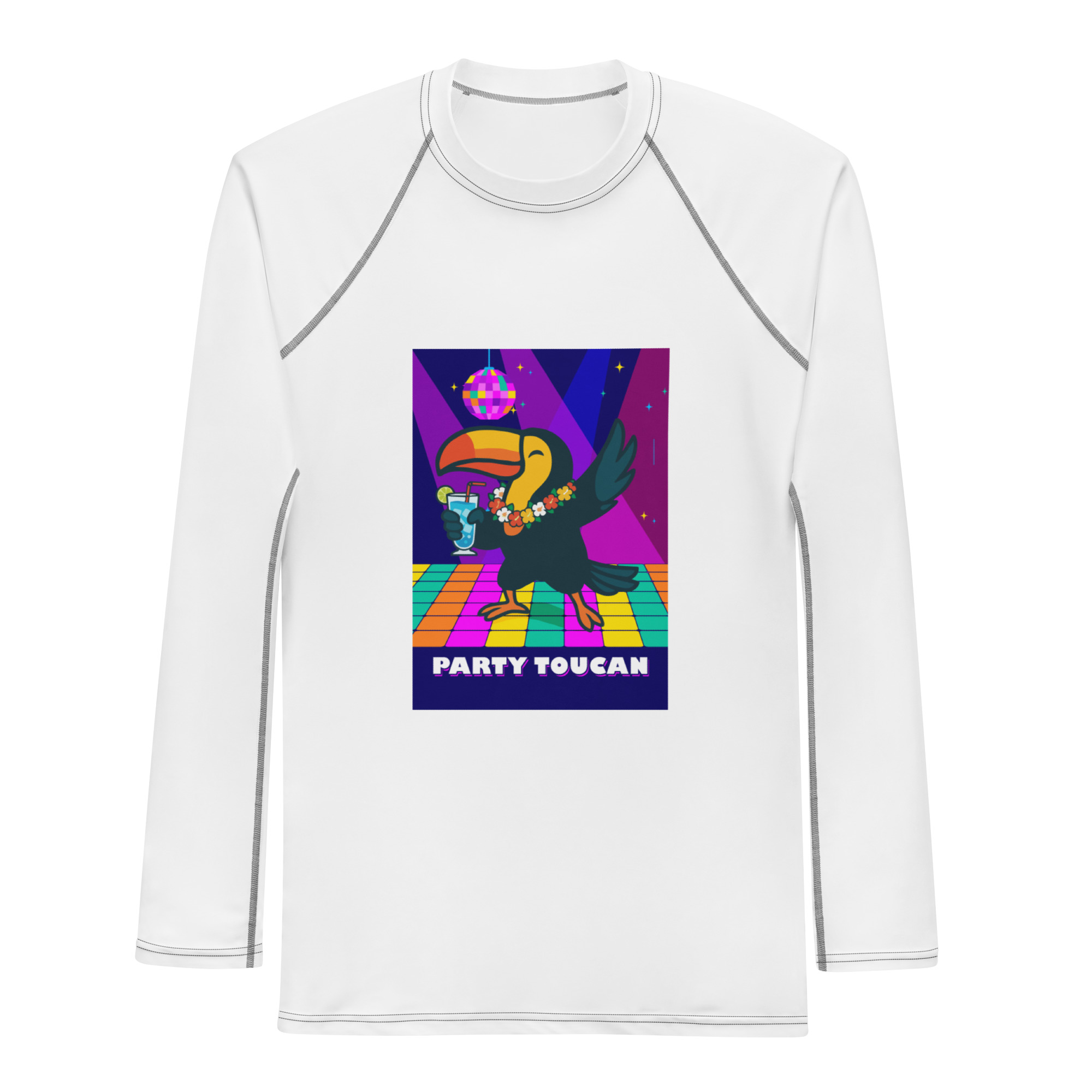 all-over-print-mens-rash-guard-white-front-699f5763ee7b9.jpg Party Toucan - Image 1