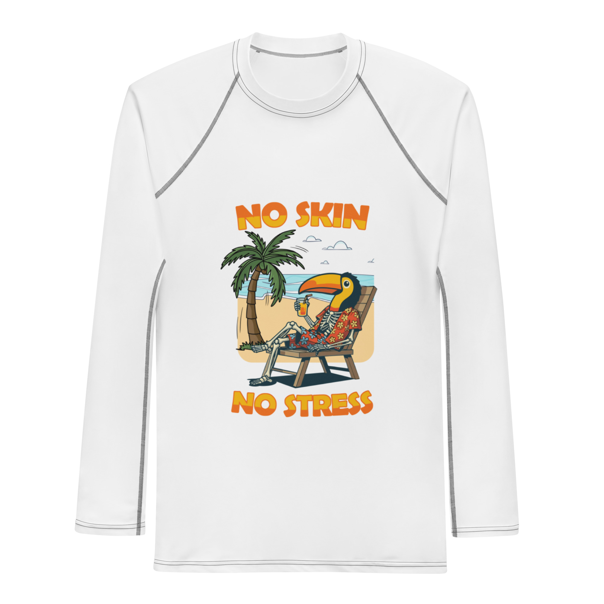 all-over-print-mens-rash-guard-white-front-699f850643b26.jpg No Skin No Stress - Image 1